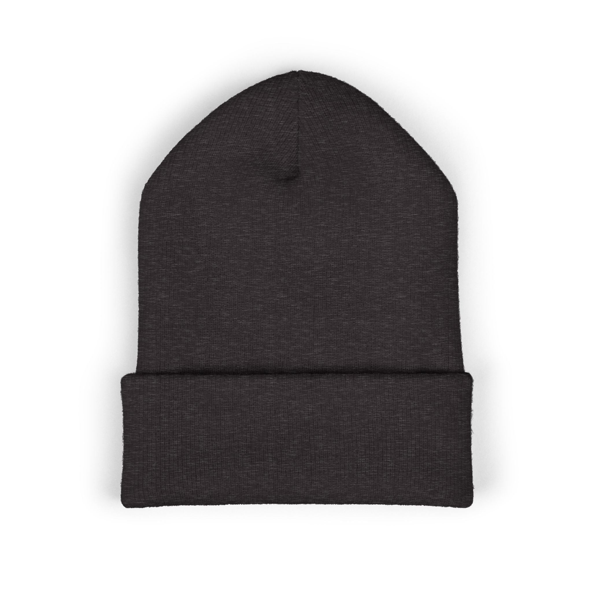 No Self Life Embroidered Cuffed Beanie — Minimal Black Knit Hat