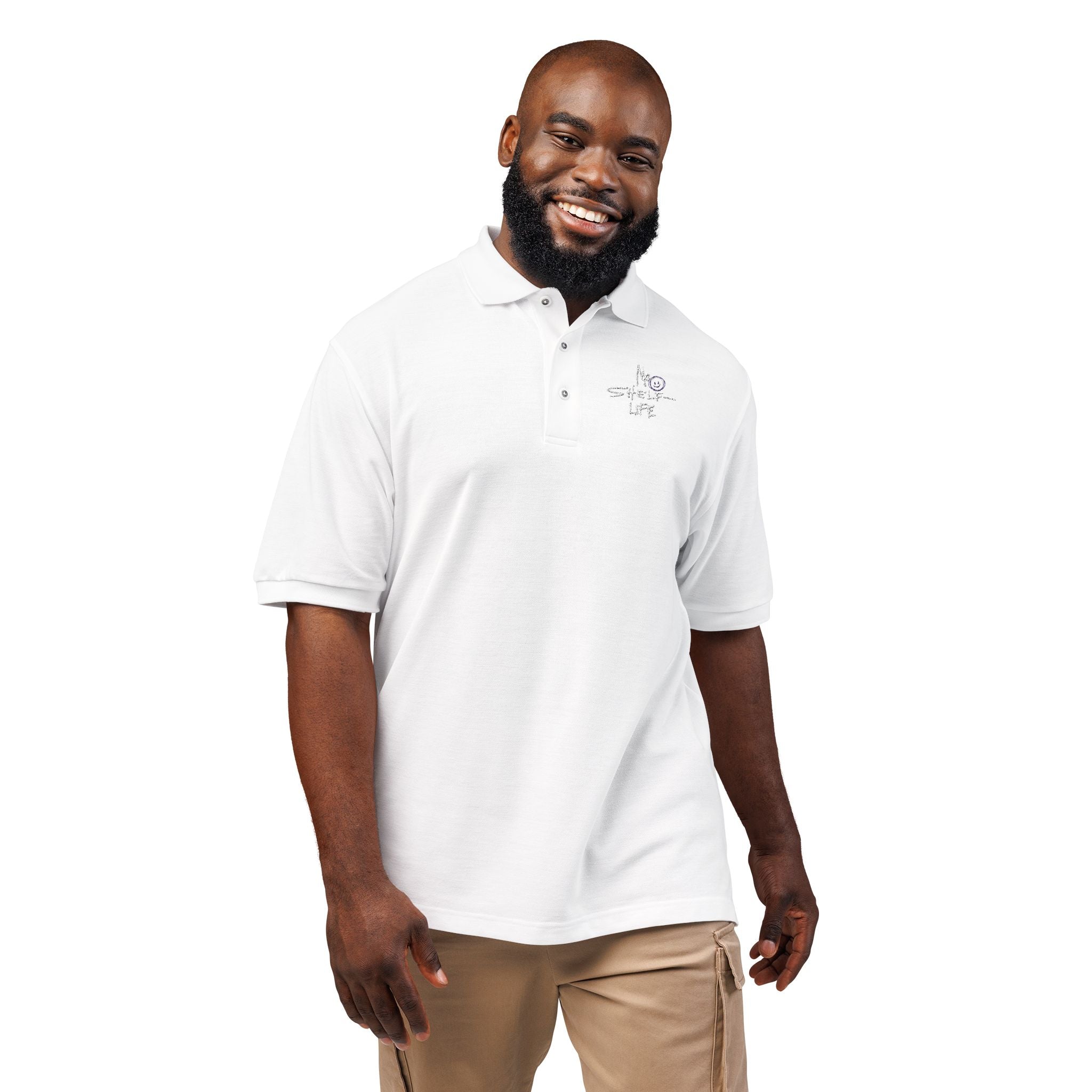 Embroidered 'Spark Life' Polo Shirt — Casual Black Logo Polo