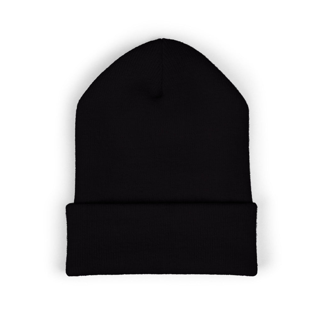 No Self Life Embroidered Cuffed Beanie — Minimal Black Knit Hat