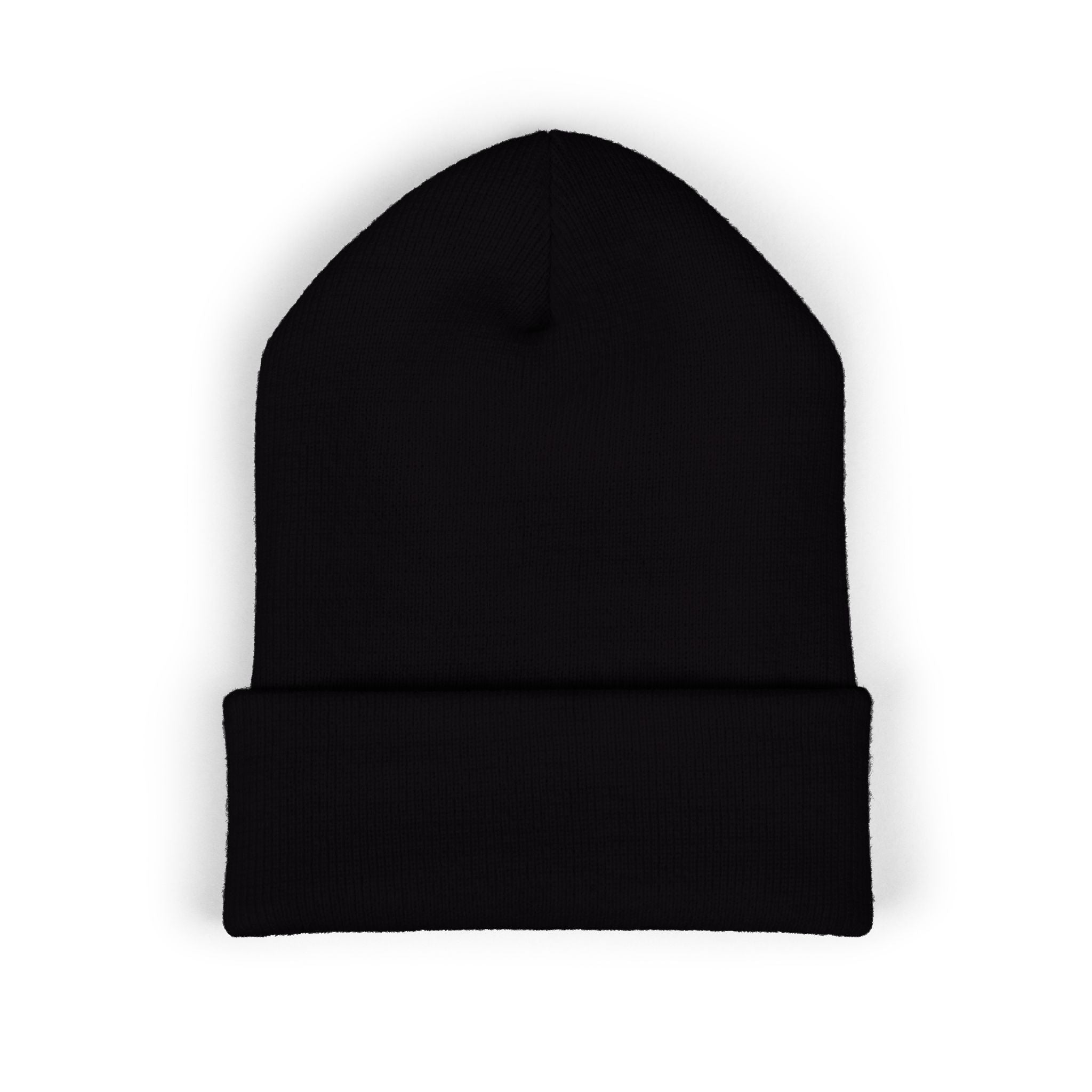 No Self Life Embroidered Cuffed Beanie — Minimal Black Knit Hat
