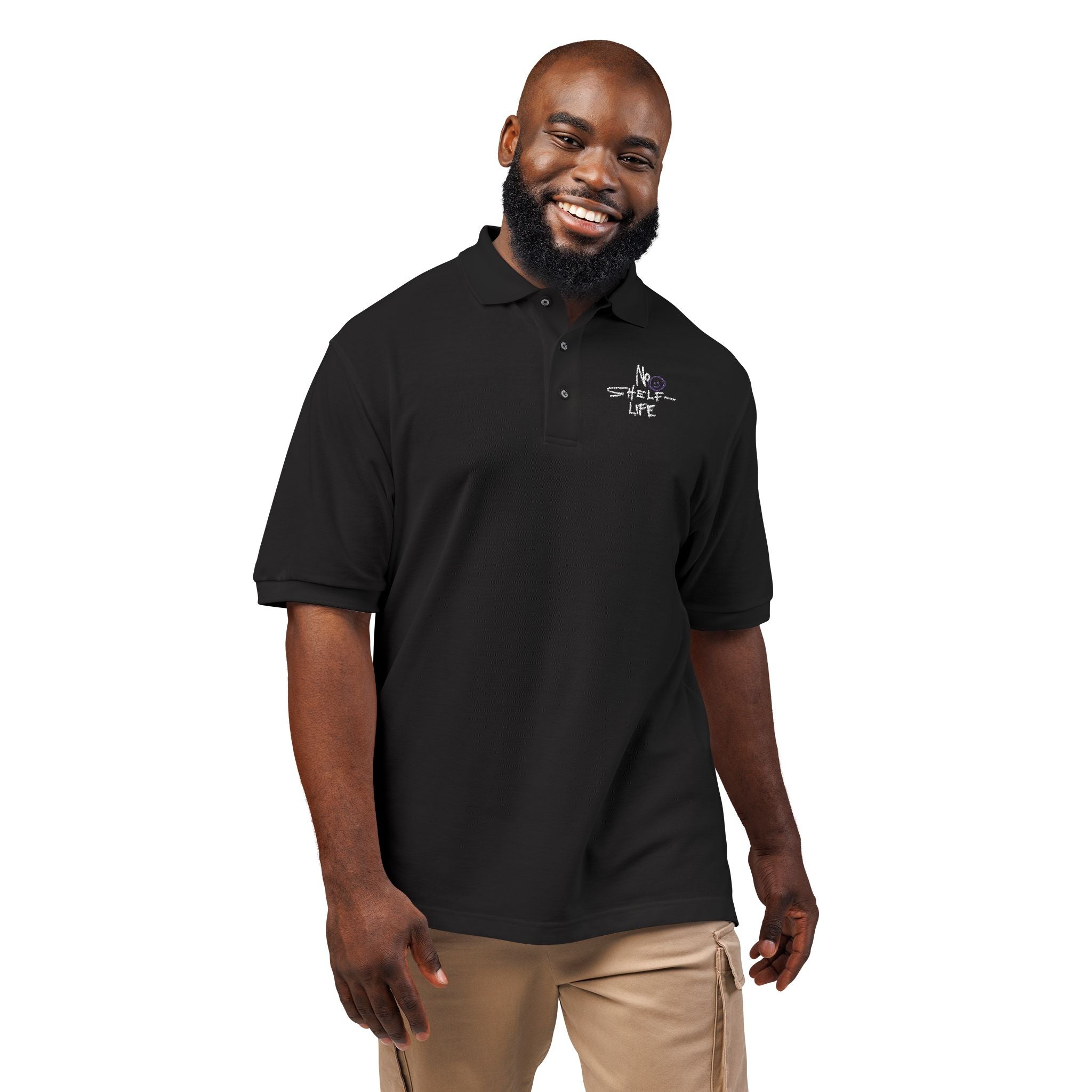 Embroidered 'Spark Life' Polo Shirt — Casual Black Logo Polo
